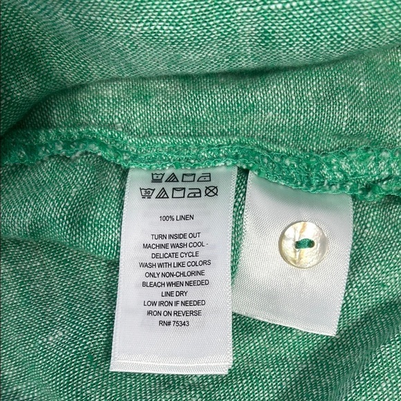 Tahari Green Mandarin Collar Blouse Relaxed 3/4 Sleeve - Picture 6 of 7